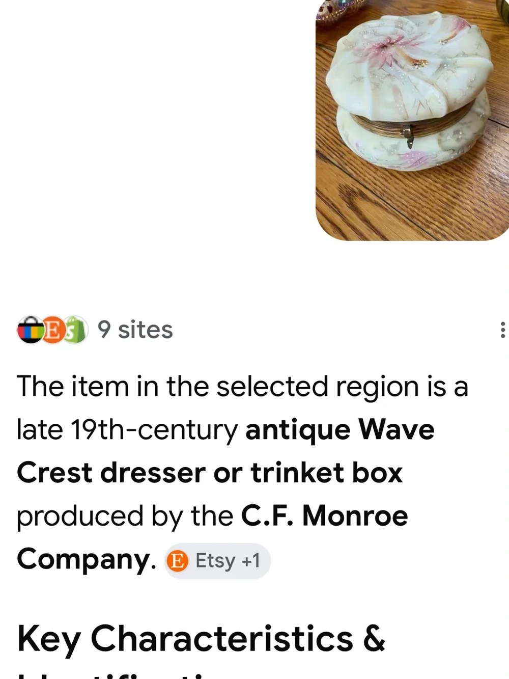 Wave Crest jewelry casket dresser box. Helmschmied Swirl with floral print.